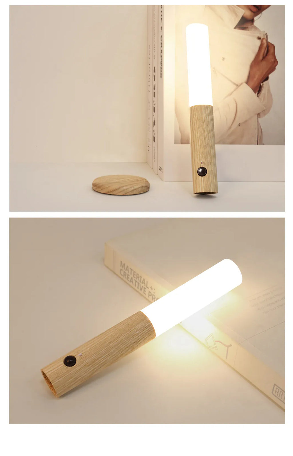 LUMINWOOD - Lámpara Magnética de Madera con Sensor de Movimiento