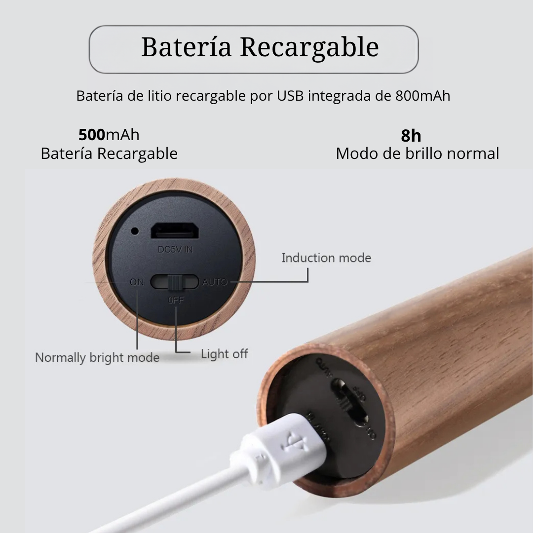 LUMINWOOD - Lámpara Magnética de Madera con Sensor de Movimiento
