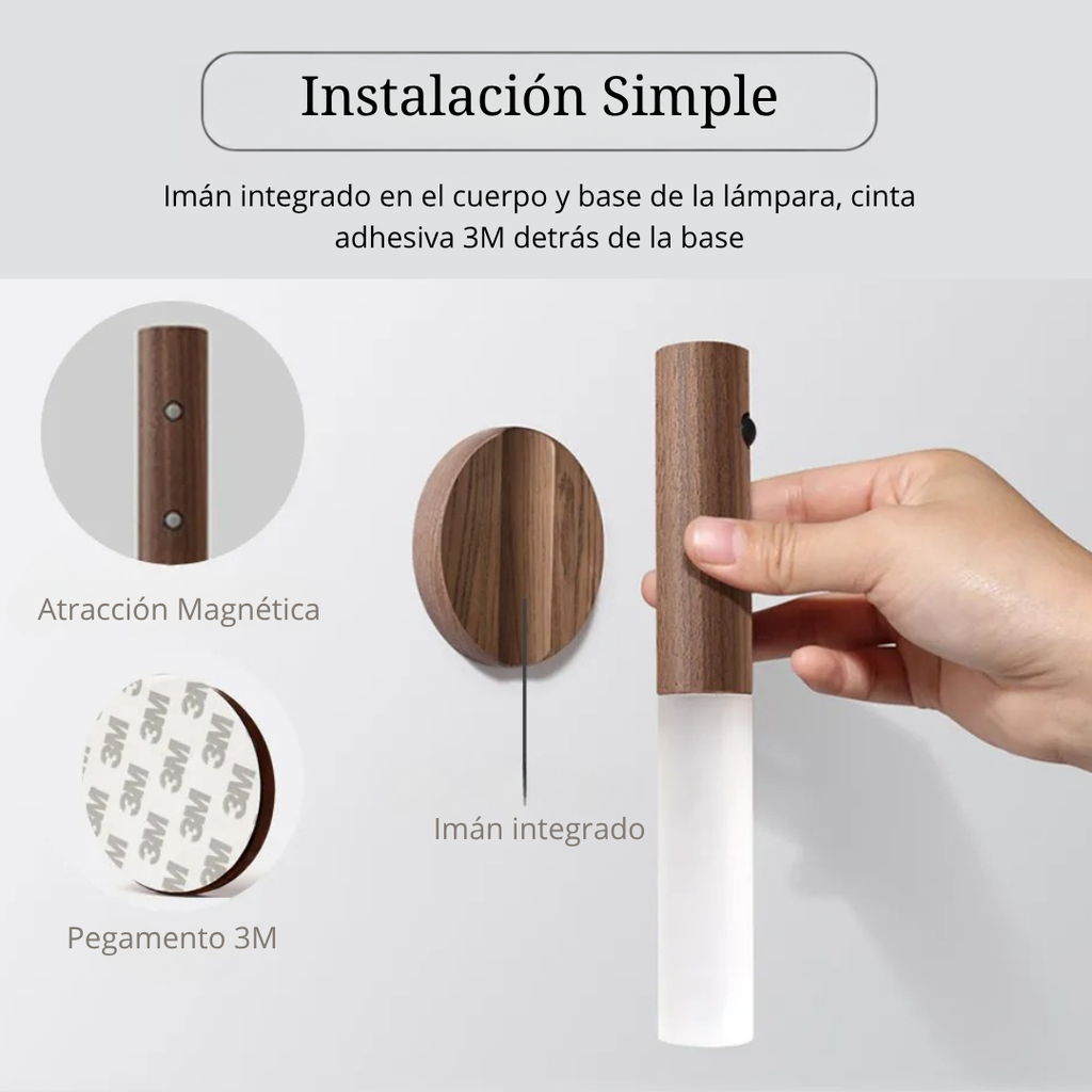 LUMINWOOD - Lámpara Magnética de Madera con Sensor de Movimiento